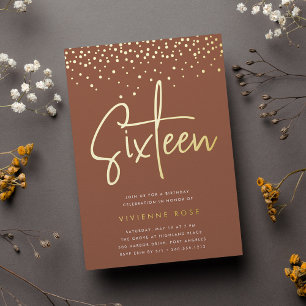 Invitation En Aluminium Golden Confetti Sweet sixteen fête d'anniversaire