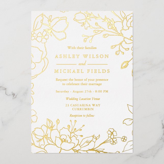 Invitation En Aluminium Golden Elegant Blanc moderne Mariage Real Gold (Recto)