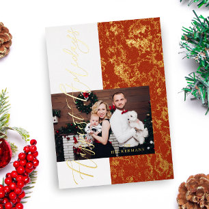 Invitation En Aluminium Golden Luxury Photo Whimsical Happest Holidays