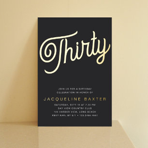 Invitation En Aluminium Golden Script 30e fête d'anniversaire