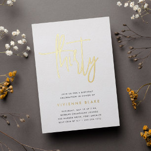 Invitation En Aluminium Golden Script 30e fête d'anniversaire