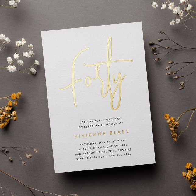 Invitation En Aluminium Golden Script 40e fête d'anniversaire (Créateur téléchargé)