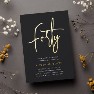 Invitation En Aluminium Golden Script 40e fête d'anniversaire