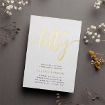 Invitation En Aluminium Golden Script 50e fête d'anniversaire<br><div class="desc">Célébrez son anniversaire d'étape avec ces invitations chic à la fête de 40e anniversaire avec "cinquante" en écriture manuscrite en feuille d'or moderne. Personnalisez avec les détails de votre fête en dessous. Un choix inoubliable et luxueux pour de fabuleuses célébrations du 50e anniversaire.</div>