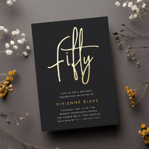 Invitation En Aluminium Golden Script 50e fête d'anniversaire