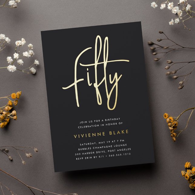 Invitation En Aluminium Golden Script 50e fête d'anniversaire (Créateur téléchargé)