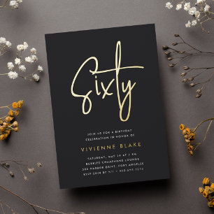 Invitation En Aluminium Golden Script 60e fête d'anniversaire