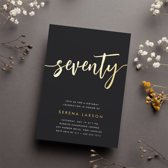 Invitation En Aluminium Golden Script 70e fête d'anniversaire (Créateur téléchargé)