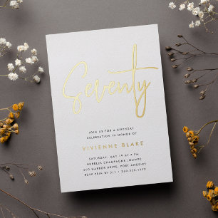 Invitation En Aluminium Golden Script 70e fête d'anniversaire