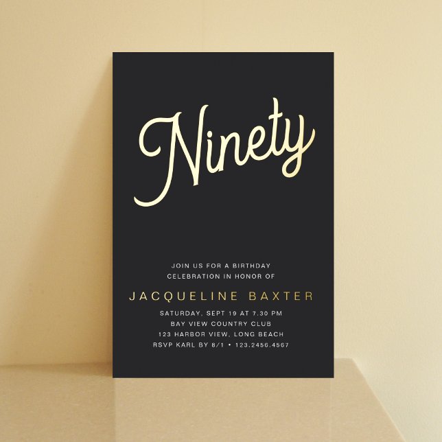 Invitation En Aluminium Golden Script 90e fête d'anniversaire (Créateur téléchargé)