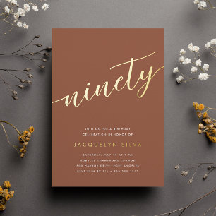 Invitation En Aluminium Golden Script 90e fête d'anniversaire