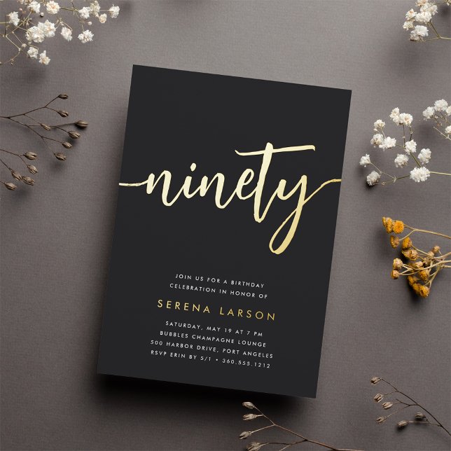 Invitation En Aluminium Golden Script 90e fête d'anniversaire (Créateur téléchargé)