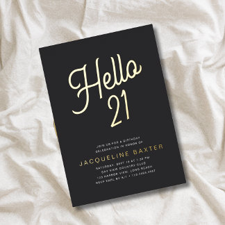 Invitation En Aluminium Golden Script Hello 21 21e fête d'anniversaire