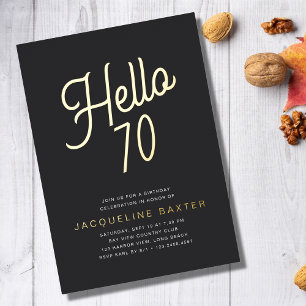 Invitation En Aluminium Golden Script Hello 70 70th Birthday Party