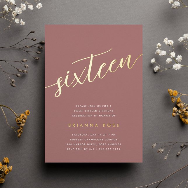 Invitation En Aluminium Golden Script Sweet 16 fête d'anniversaire (Créateur téléchargé)