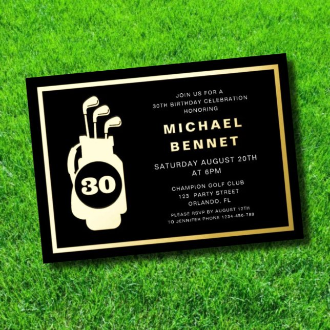 Invitation En Aluminium Golf Élégant 30e Anniversaire (Elegant Golf 30th Birthday Foil Invitation
)
