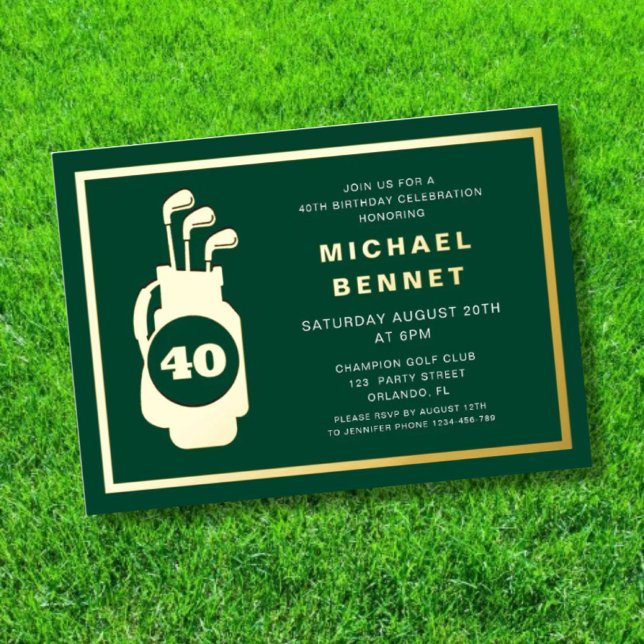 Invitation En Aluminium Golf Élégant 40e Anniversaire (Elegant Golf 40th Birthday Foil Invitation)