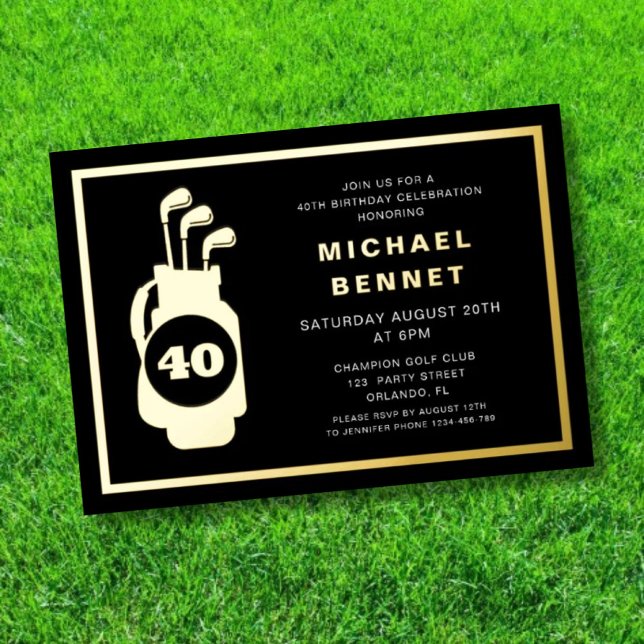 Invitation En Aluminium Golf Élégant 40e Anniversaire (Elegant Golf 40th Birthday Foil Invitation)