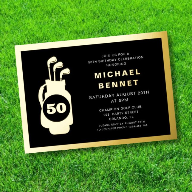 Invitation En Aluminium Golf Élégant 50e Anniversaire (Elegant Golf 50th Birthday Foil Invitation)