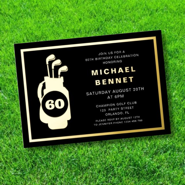 Invitation En Aluminium Golf Élégant 60e Anniversaire (Elegant Golf 60th Birthday Foil Invitation)