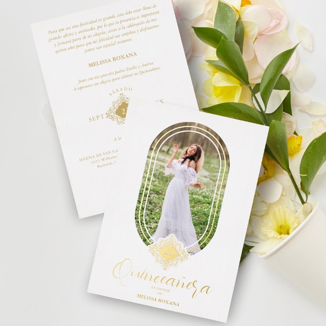 Invitation En Aluminium Gorgeous Oval Shape Effect Spanish Quinceañera (Créateur téléchargé)
