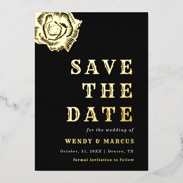 Invitation En Aluminium Goth Dark Rose Flower Mariage esthétique Real Foil (Recto)