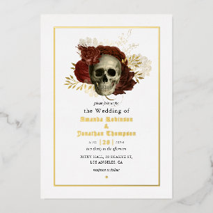 Invitation En Aluminium Gothique Grunge Floral Crâne Mariage Foil Invitati