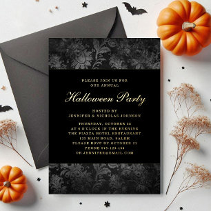 Invitation En Aluminium Gothique Noir Damas Halloween Party Gold