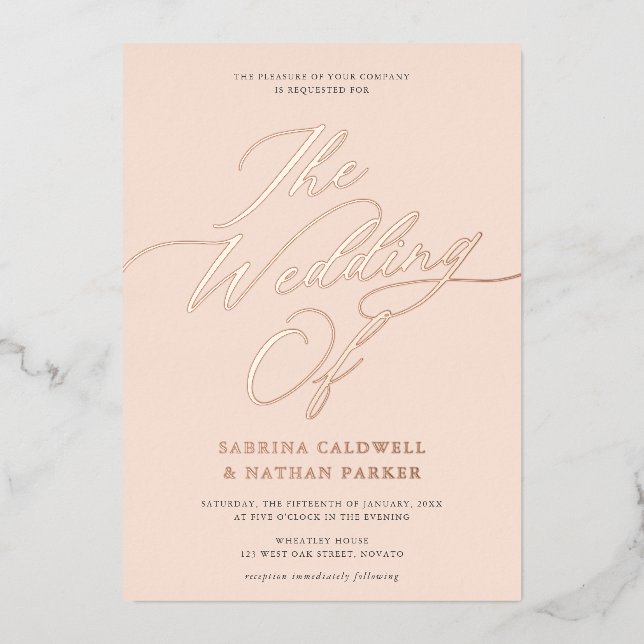 Invitation En Aluminium Gracity Modern Script Mariage Blush Rose Gold (Recto)