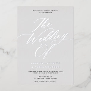 Invitation En Aluminium Gracity Modern Script Mariage Gris Argent