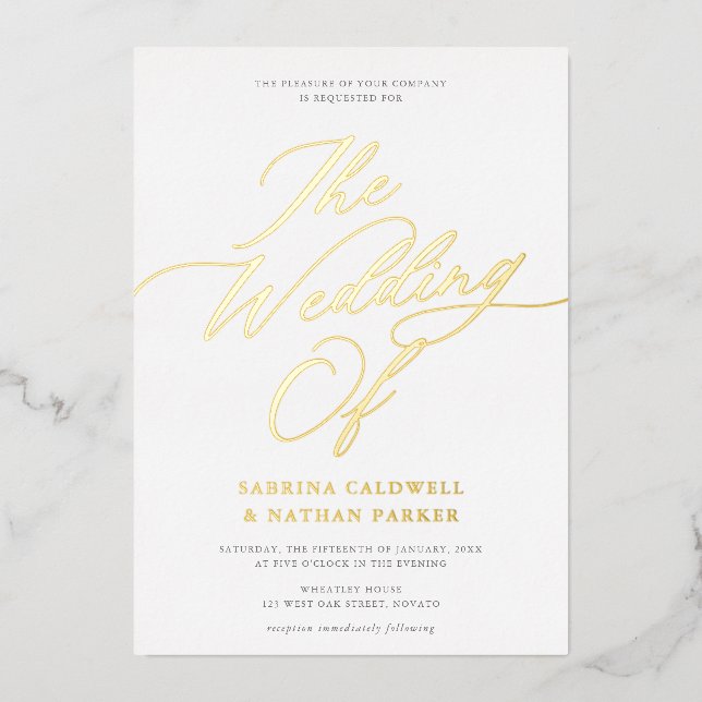 Invitation En Aluminium Gracity Modern Script Mariage Or blanc (Recto)