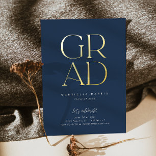 Invitation En Aluminium Grad 2023 Gold + Navy Blue Graduation