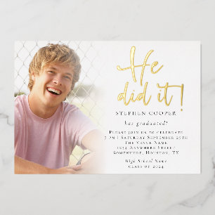 Invitation En Aluminium Grad 2024 Photo Il L'A Fait Graduation Gold