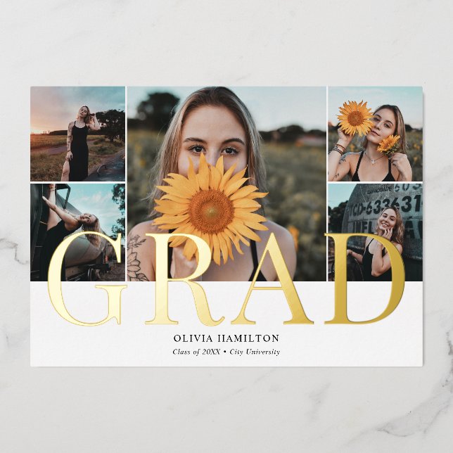 Invitation En Aluminium Grad Chic Multi Photo Graduation (Recto)