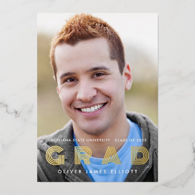 Invitation En Aluminium GRAD Classe de 2025 Photo Graduation Gold Foil (Recto)