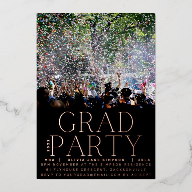 Invitation En Aluminium GRAD PARTY Class of 2023 Rose Gold Pressed Moderne (Recto)