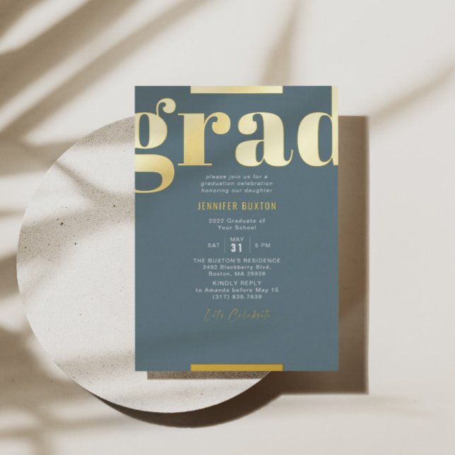 Invitation En Aluminium Grade Modern Bold Graduation Party Green & Gold (Créateur téléchargé)