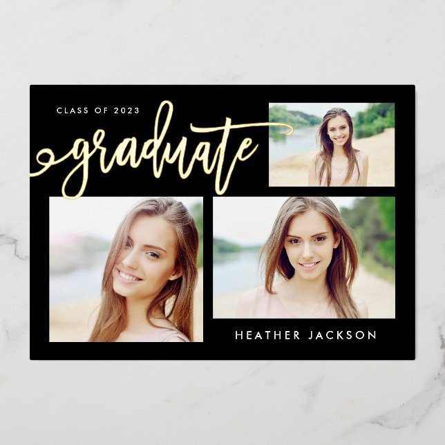 Invitation En Aluminium Graduate 2022 Trendy 3 Photo Collage Party (Recto)