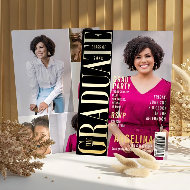 Invitation En Aluminium Graduate Fun Magazine tendance Couverture Grad Par (The Graduate Fun Trendy Magazine Cover Grad Party Foil Invitation)