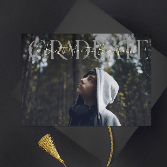 Invitation En Aluminium Graduate Muted Serif Graduation Photo (Créateur téléchargé)