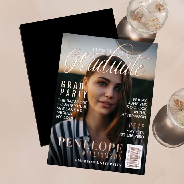 Invitation En Aluminium Graduate Stylish Magazine Couverture Photo Grad Pa (Créateur téléchargé)