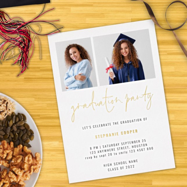 Invitation En Aluminium Graduation 2022 2 Photos Grad Party Gold Real (Créateur téléchargé)