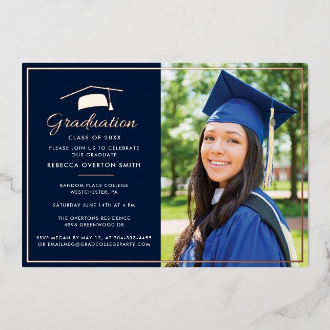 Invitation En Aluminium Graduation 2023 Photo Graduate Party Rose Gold (Recto)
