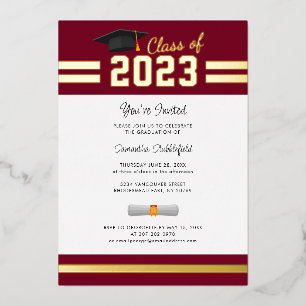 Invitation En Aluminium Graduation 2024 College Burgundy Grad Party Gold