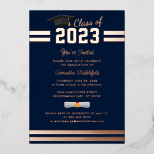 Invitation En Aluminium Graduation 2024 Marine Blue Party Rose Gold