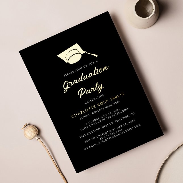 Invitation En Aluminium Graduation 2024 Script Black Grad Party Gold (Créateur téléchargé)
