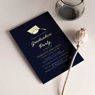 Invitation En Aluminium Graduation 2024 Script Navy Blue Grad Party Gold