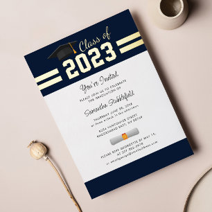 Invitation En Aluminium Graduation 2025 Marine Blue College Grad Party Gol