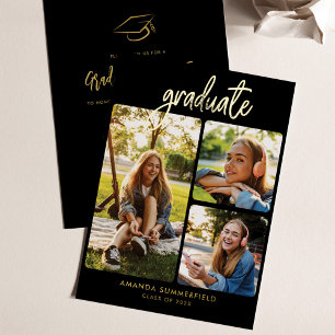 Invitation En Aluminium Graduation 2025 Photo Collage Grad Party Gold