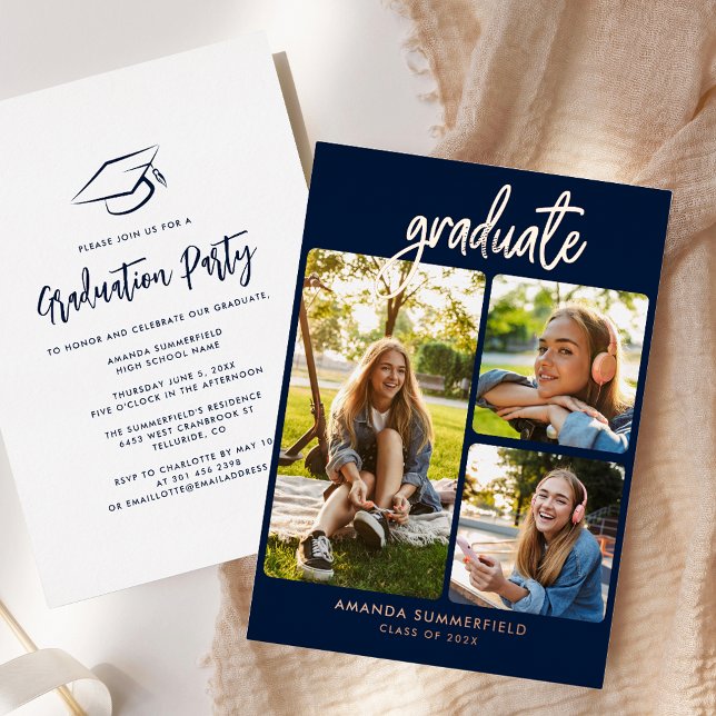 Invitation En Aluminium Graduation 2025 Photo Collage Grad Party Rose Gold (Graduation 2025 Photo Collage Grad Party Rose Gold Foil Invitation)